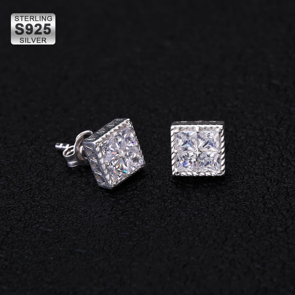 

KRKC Wholesale Luxury Fashion Gold Plated Crystal Mens Iced Bling Jewellery Square CZ Cubic Zirconia Stud Earring for Men