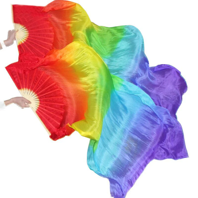 

Stage Performance Chinese 1.8M Bamboo Silk Fans Colorful Belly Dance Fans Veils, More color and customer's color