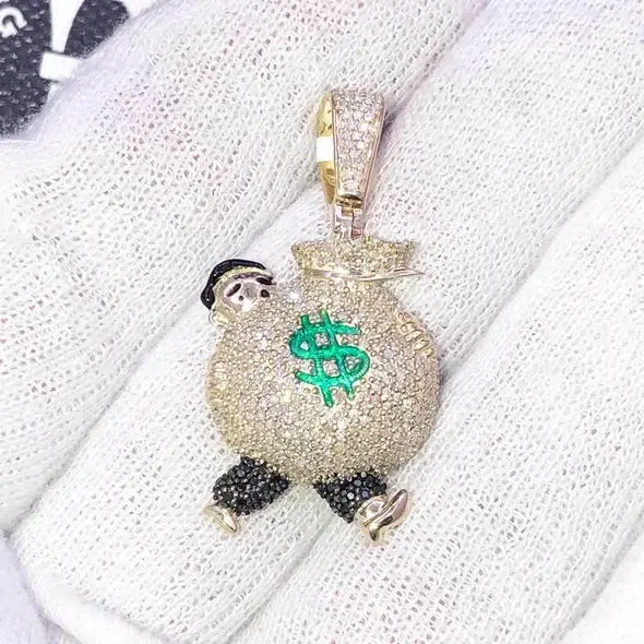 

micro pave cubic zirconia cz hip hop jewelry 18k gold plated ice money men pendant necklace, Silver