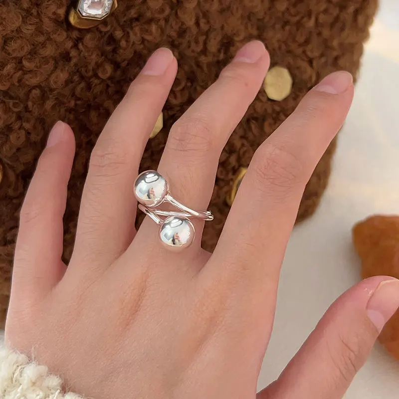 Punk Style 925 Sterling Silver Irregular Multi-layer Chunky Ball Shape Rings Gifts Jewelry