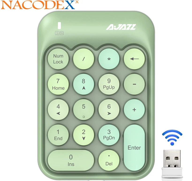 

Ajazz AK18 Mini 2.4G Wireless Numeric Keyboard Blue Numeric Keypad External Circular Keyboard for Financial acCounting