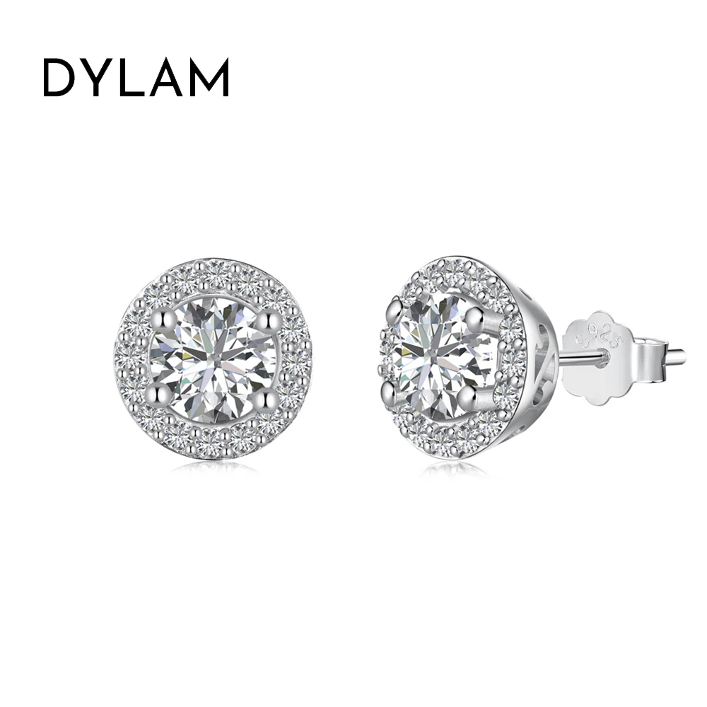 Dylam Classic 925 Sterling Silver Rhodium Plated Circle Eternity 0.75ct 5A Cubic Zirconia Stud Earrings for Women Bridal Wedding