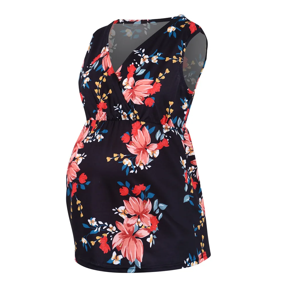 

Floral Sleeveless Mummy T-shirt Clothing New Fashion Maternity Clothing Pregnant Wear for woman Summer