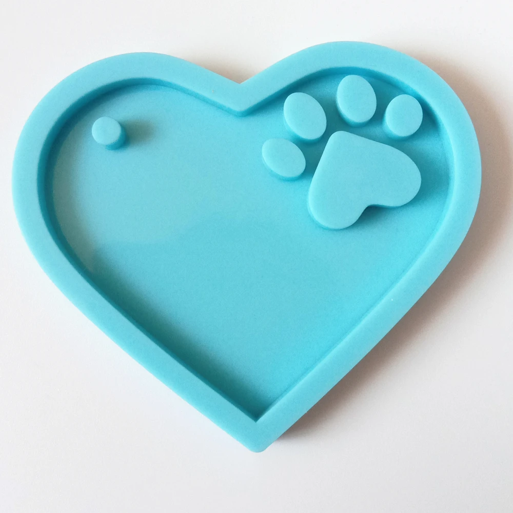 

heart paw DIY epoxy resin craft silicone keychain mold with hole