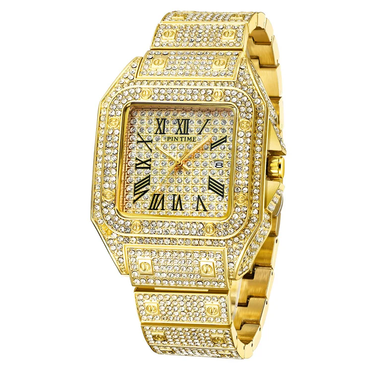 

Yale Jewelry Hip Hop Bling Square Dial Watch Waterproof Iced Out Quartz Diamond Watches Men