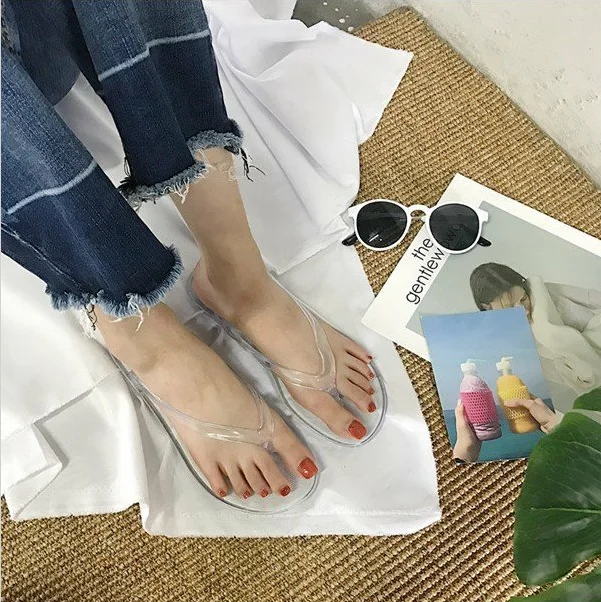 

Wholesale Summer Outdoor Rubber Jelly Slippers Beach Clear Slippers Women Custom Flip Flops, White, black, pink, light green