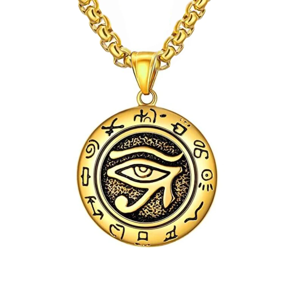 

2020 Wholesale Ancient Pendant evil eye Necklace Men'S Stainless Steel Eye Of Horus Ancient Egypt Pendant