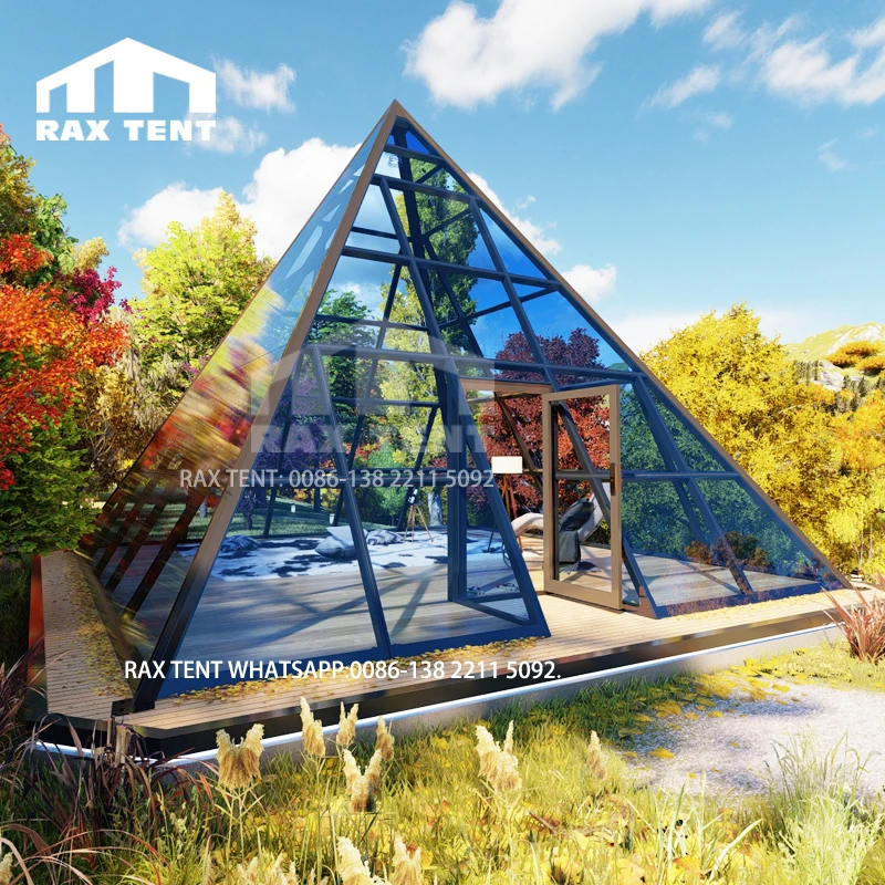 

RAX TENT 7m Pyramid Shape Glass Tent with Aluminum Frame and Tempered Glass for Glamping and Greenhouse