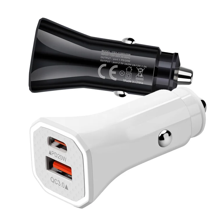 

20W 316 PD Quick Charge Fireproof QC3.0 Adapter Car Usb Charger PD 20W Charger, Black/white