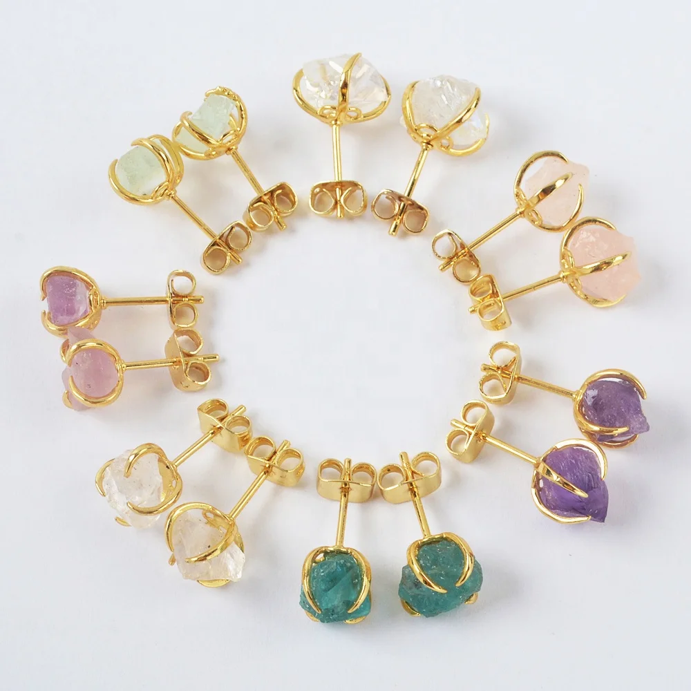 

Fashion Aquamarine Natural Healing Crystal Custom Gold Earring Sets Women Crystal Stud Earring Jewelry