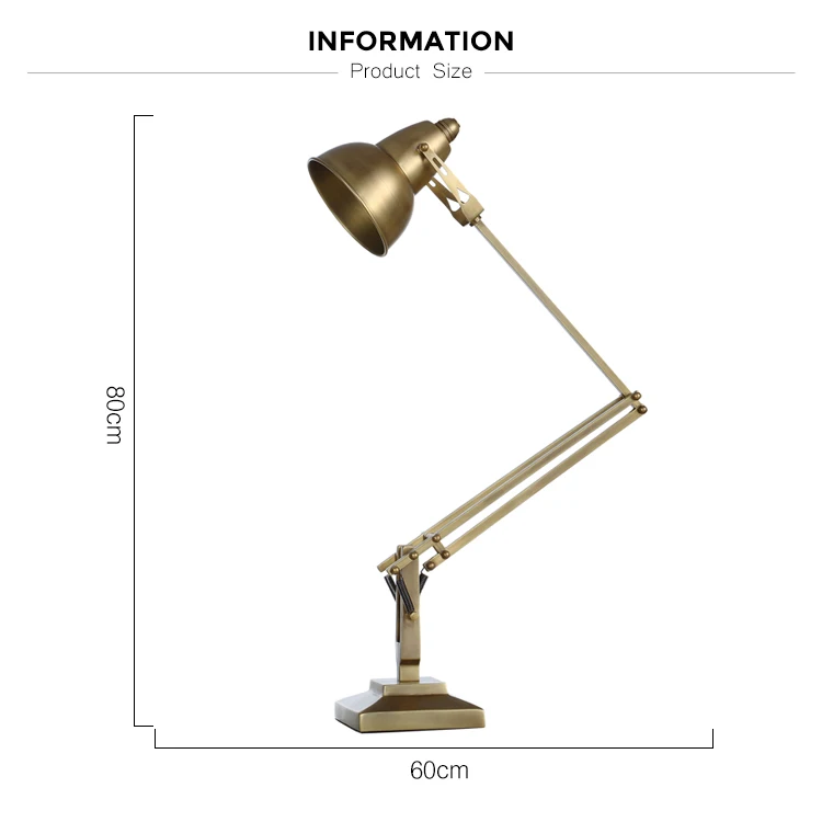 
1 Light American Style Flexible Arm Solid Brass Table Lamp LED For Office Studio Home 