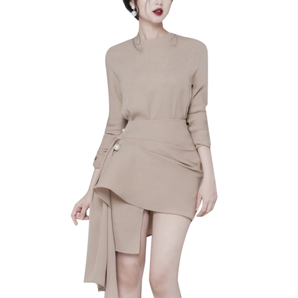 

Office Work Wear Sets Skirt Long Sleeve Two Piece Style Irregular Body-con Dress, Customized color