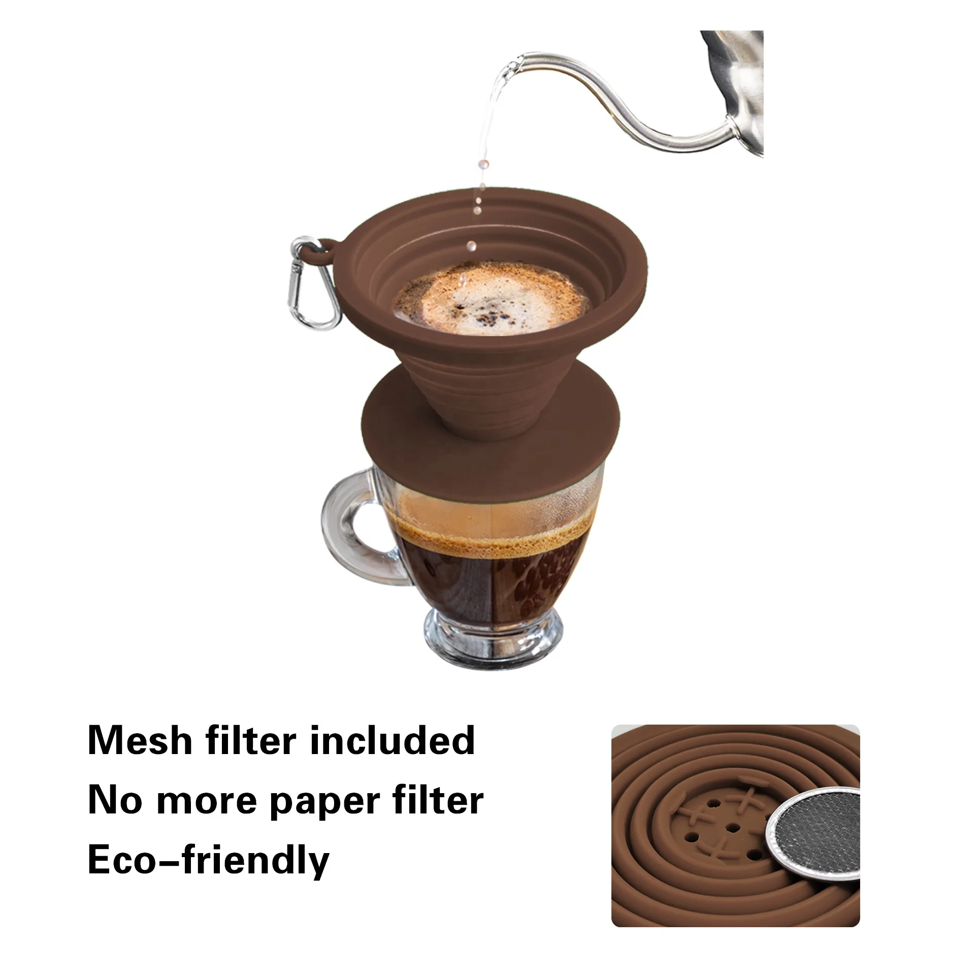 

BPA Free Camping Reusable Collapsible Pour Over Filter Cone silicone Coffee filter Silicon portable folding Coffee Dripper, Can be customized