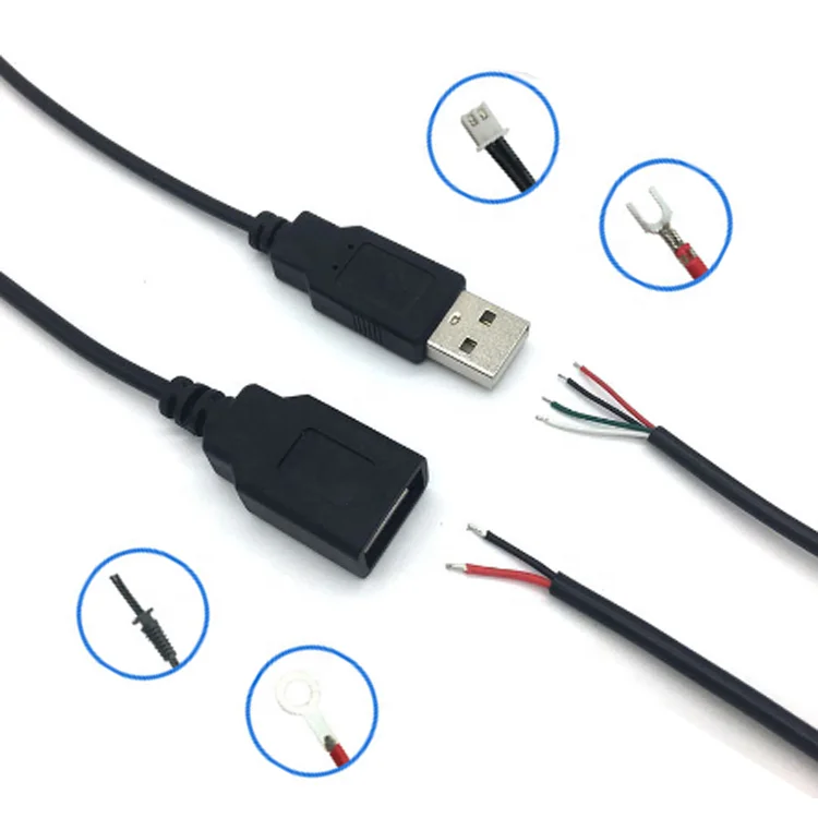 

Customize 4 core Usb-A female male data cable 2 core Usb A charging cable to SR XH2.54 PH2.0 YH1.25 SM, Black.customized