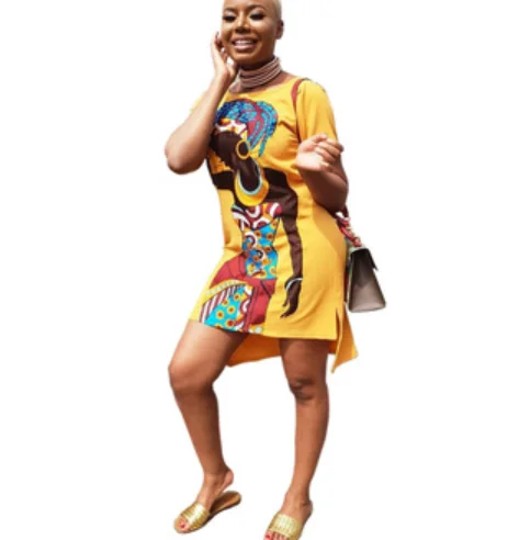 

2020 New African Summer Women Wear Personality Printed Casual Tshirt Dress 9 Colors