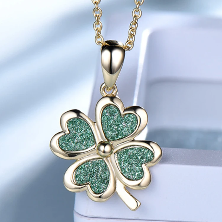 

Fashionable Luxury Gold Powder 18k 925 Sterling Silver Four Leaf Clover Necklace