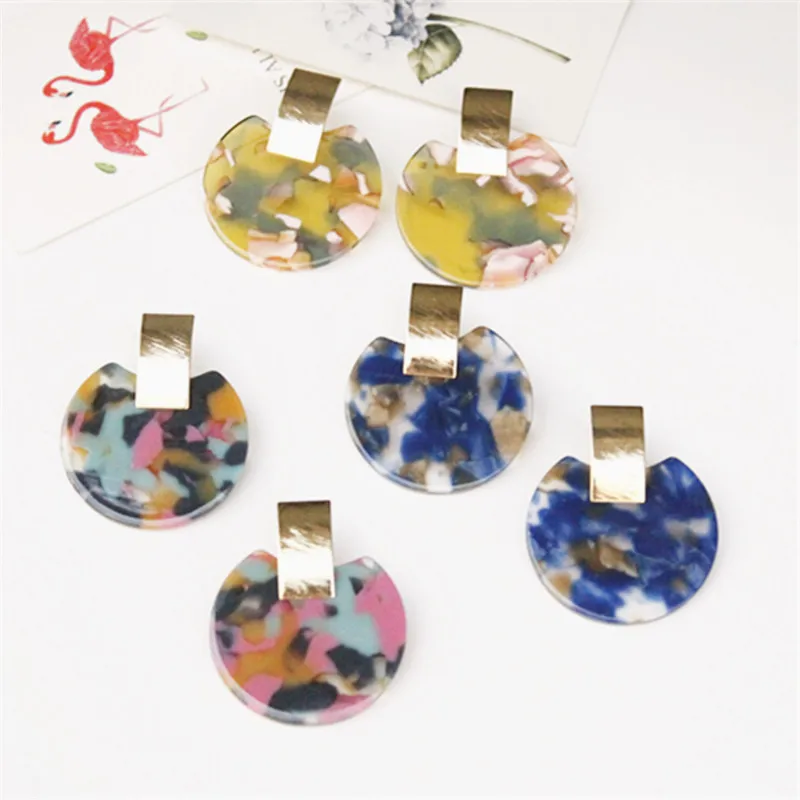 

Colorful Geometric Round Shaped Acetate Earrings Three Colors Resin Round Drop Earrings For Ladies, Picture shows/custom color