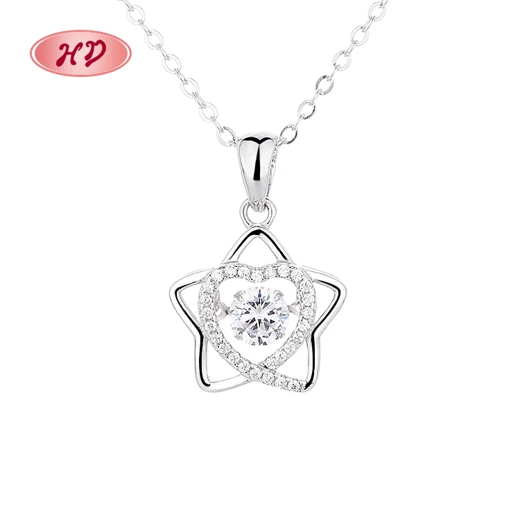 

Hot Fashion Heart Shaped Star Carved Diamond 925 Sterling Silver Fine Jewelry Moissanite Pendant