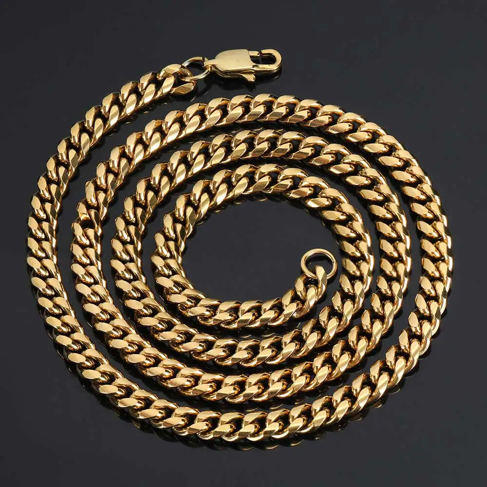NUOYA 6mm 18K Gold Plated Stainless Steel Cuban Link Chain Necklace Men's Hip Hop Fashion Jewelry