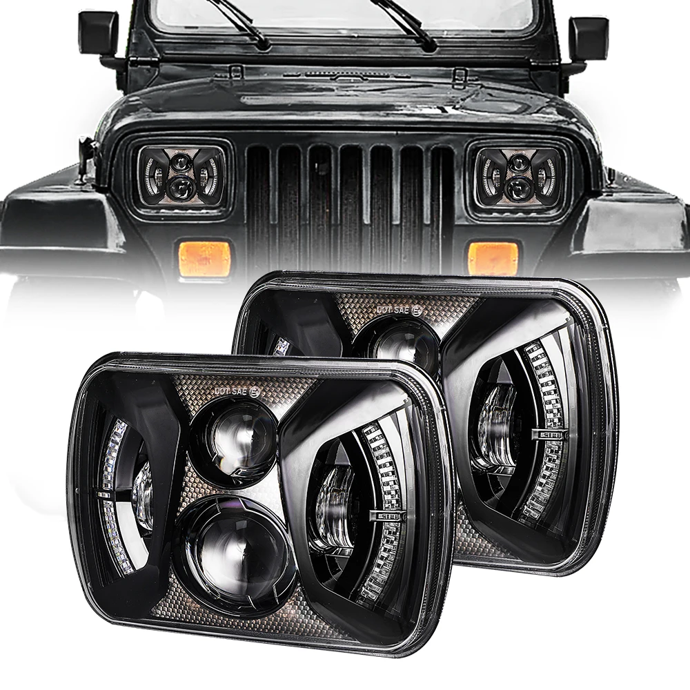 

High Quality Truck Head Light 5X7" 7X6 Auto Square Halo Headlamp LED Projector Headlights GMC Accessories for Jeep Cherokee XJ