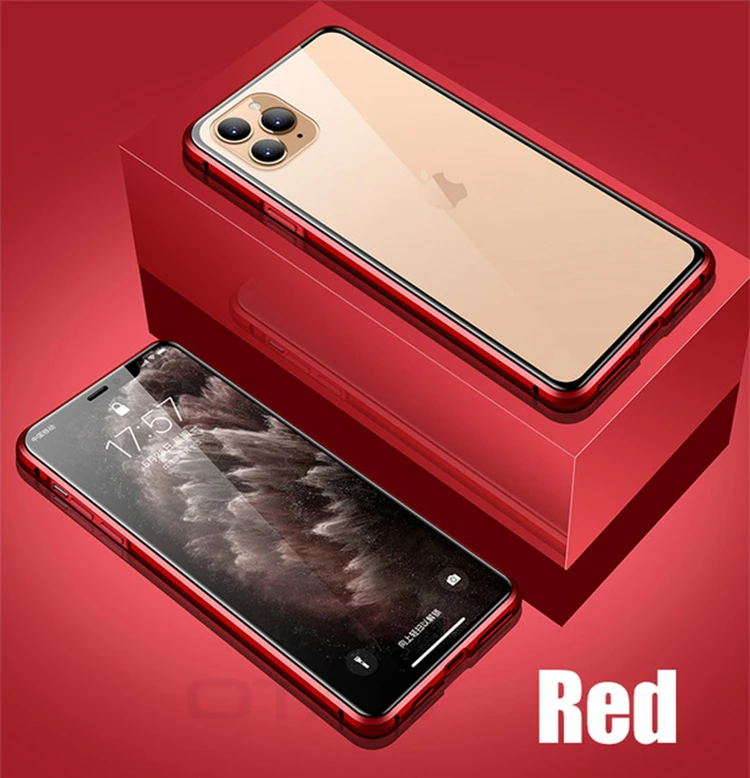 OTAO Double Sided 9H Tempered Glass Mobile Phone Shell For iPhone 11 Pro MAX XS XR X Metal Case Mgnetico Magnet Back Cover Coque