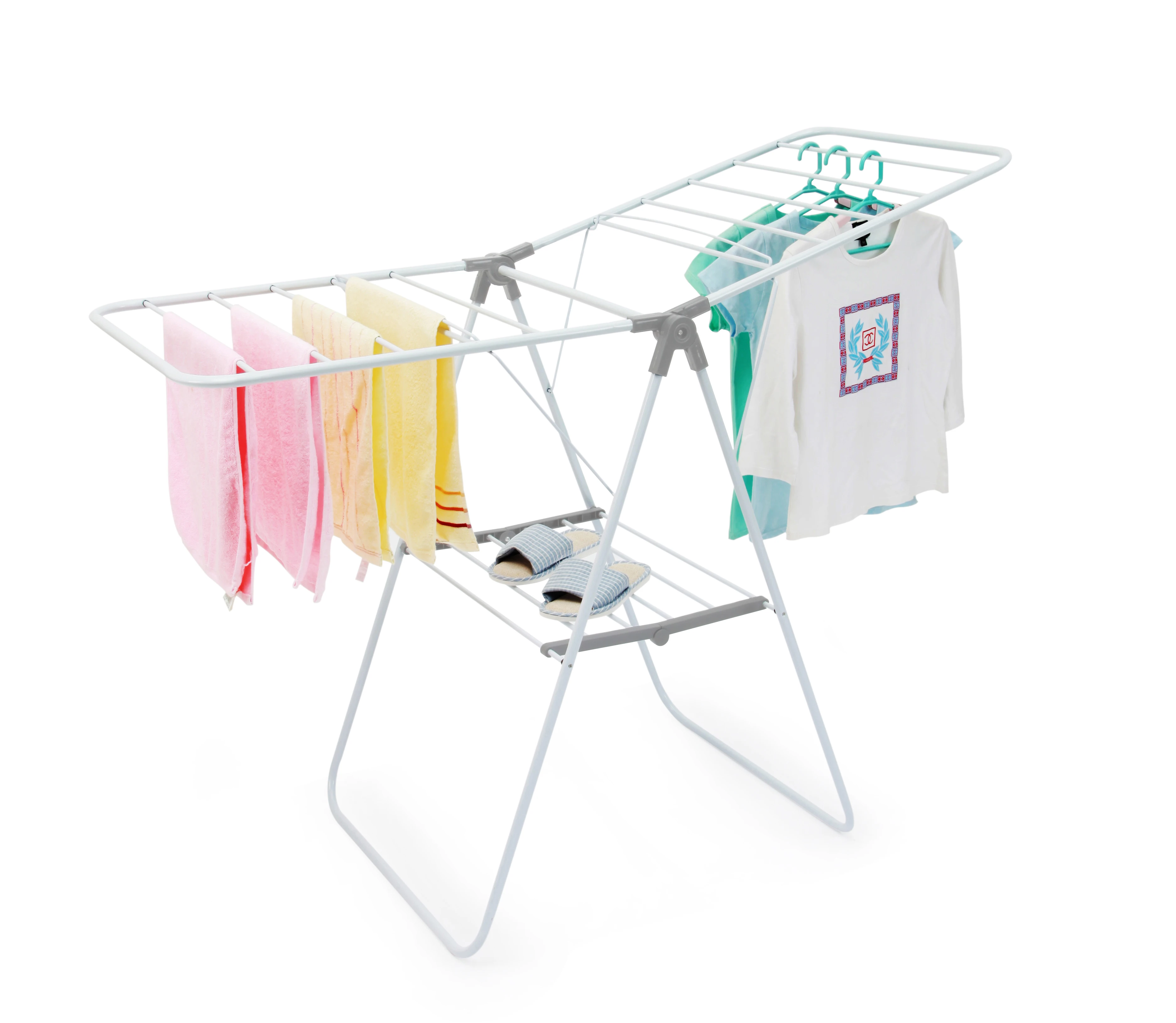 

Butterfly Shape Metal Adjustable Balcony Floor Drying Racks Airer Folding Laundry Clothes Hanger, Any color