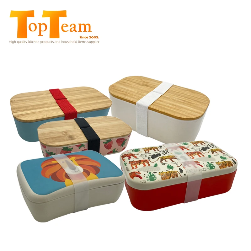 

Cartoon degradable children school food hot tiffin lunch box bamboo eco friendly lunch bento box sets for kids