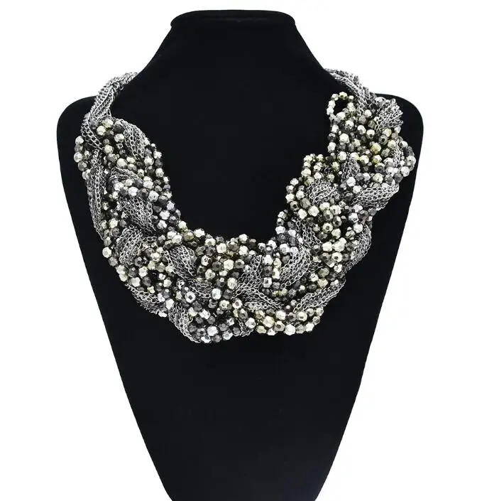 

statement necklace for women handmade multi-layer beaded choker silver black color