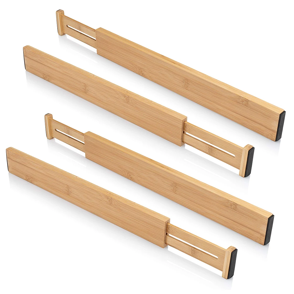 

Eco-friendly Kitchen Bathroom 4 Pack Wood Expandable Adjustable Bamboo Underwea Drawer Dividers Organizers With Inserts