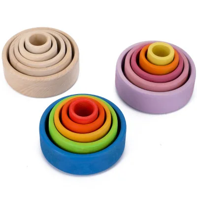 

Montessori Spielzeug Wooden stacking rainbow bowl juguetes para los ninos Other educational Building Stack Classic Toys for kids