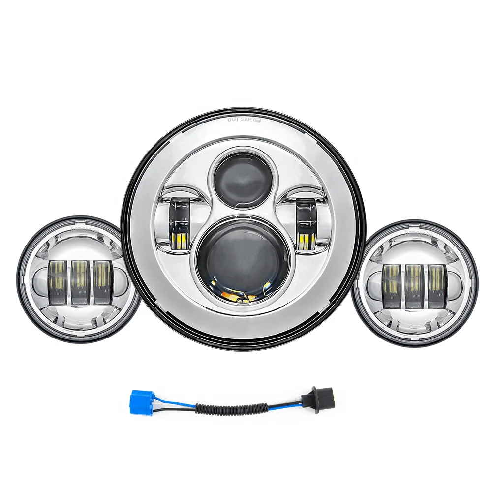 A Full Set of Motorcycle 7 Inch Round Led Headlights with 4.5 Inch Led Fog Lights