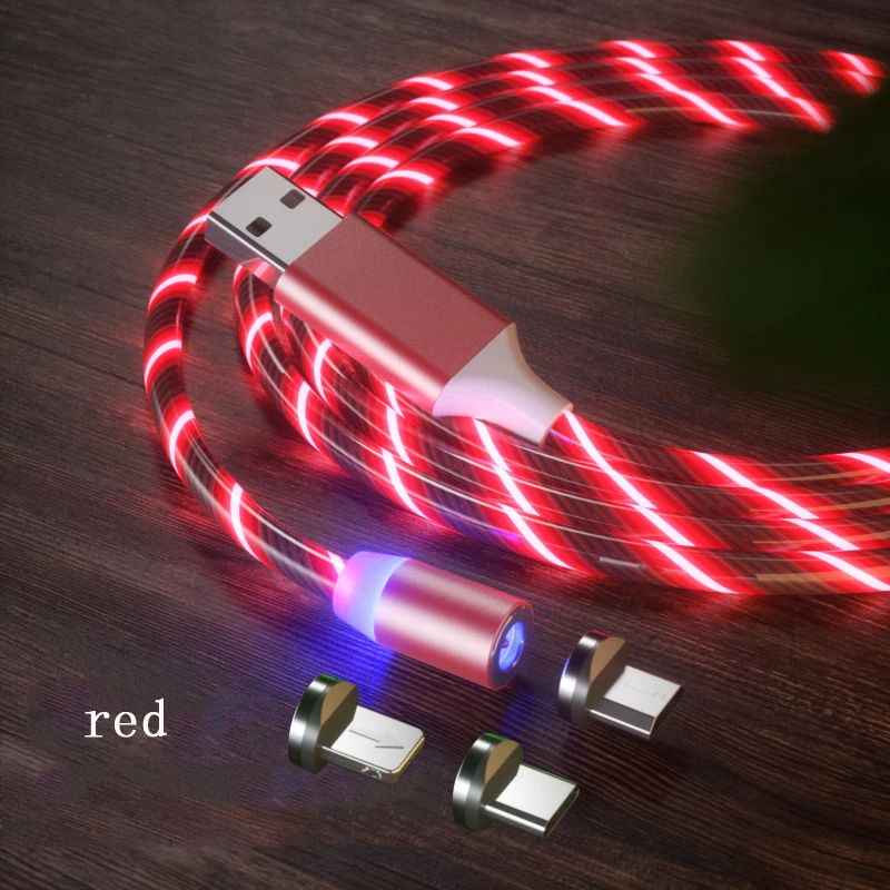 

Mobile Phone Magnetic Suction Data Line 1M 2.4a Current Output 1 Cable With 3 Magnetic Head Cable, Red, green, blue, colorful
