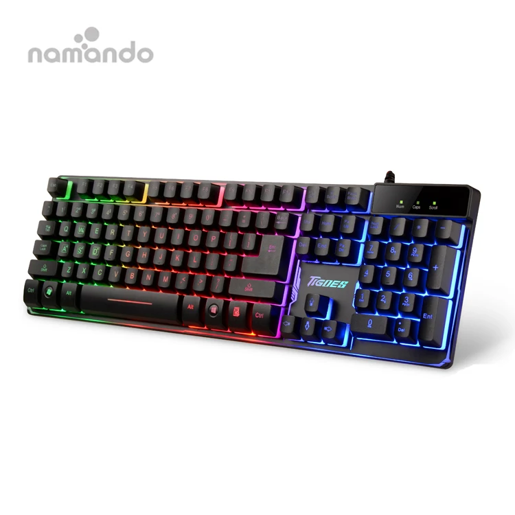 

Gaming Keyboard Rainbow Colorful Backlit Game Keyboard RU/ES Layout with Microphone USB Wired Keyboard for PC Gamer Computer, Black