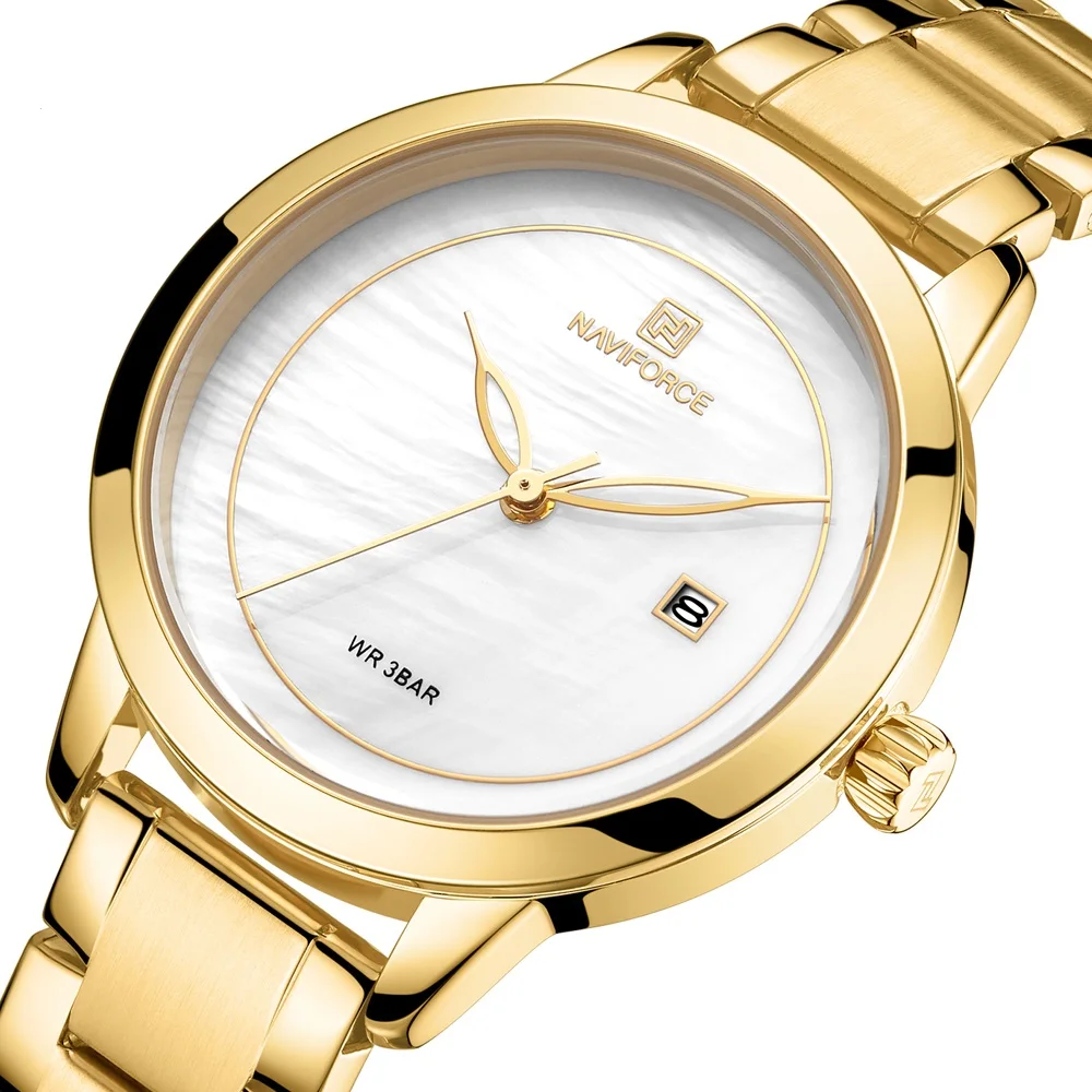 

Women Watch Fashion Gold Stainless Steel Lady Luxury Brand NAVIFORCE 5008 Women's Watches Female Quartz Clock Relogio Feminino, 4 colors