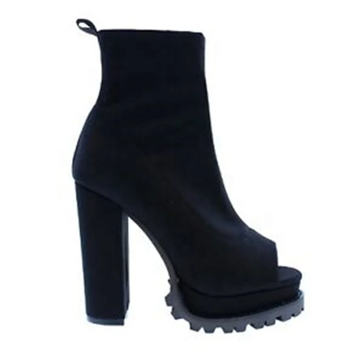 2020 Women Snake Python Skin Ankle Booties Platform Lug Sole Chunky High Heel Open Toe Booties