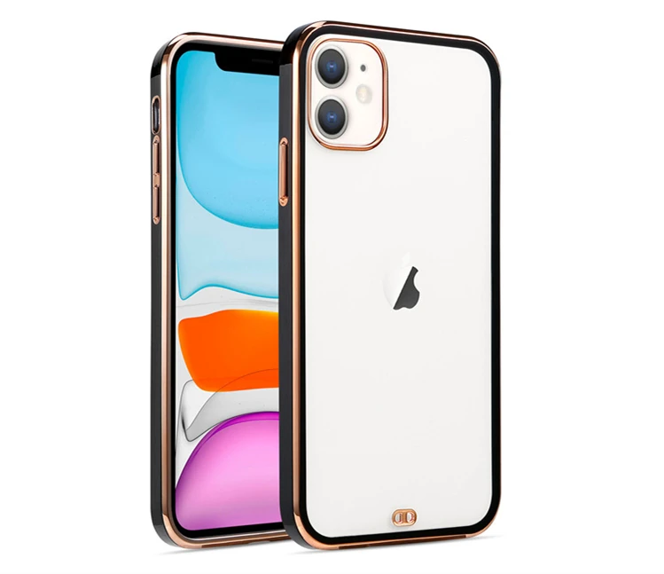 

New Arrival Square Edge Double Color Plating Bumper Crystal Clear TPU Phone Cases for iPhone 5.4" 6.1" 6.7"