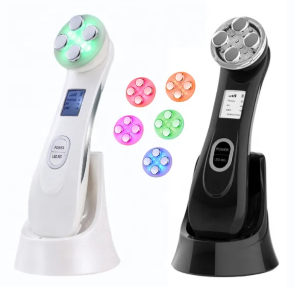 

New 5 in 1 led blue light therapy facial massager skin tightening rejuvenation machine, White, black