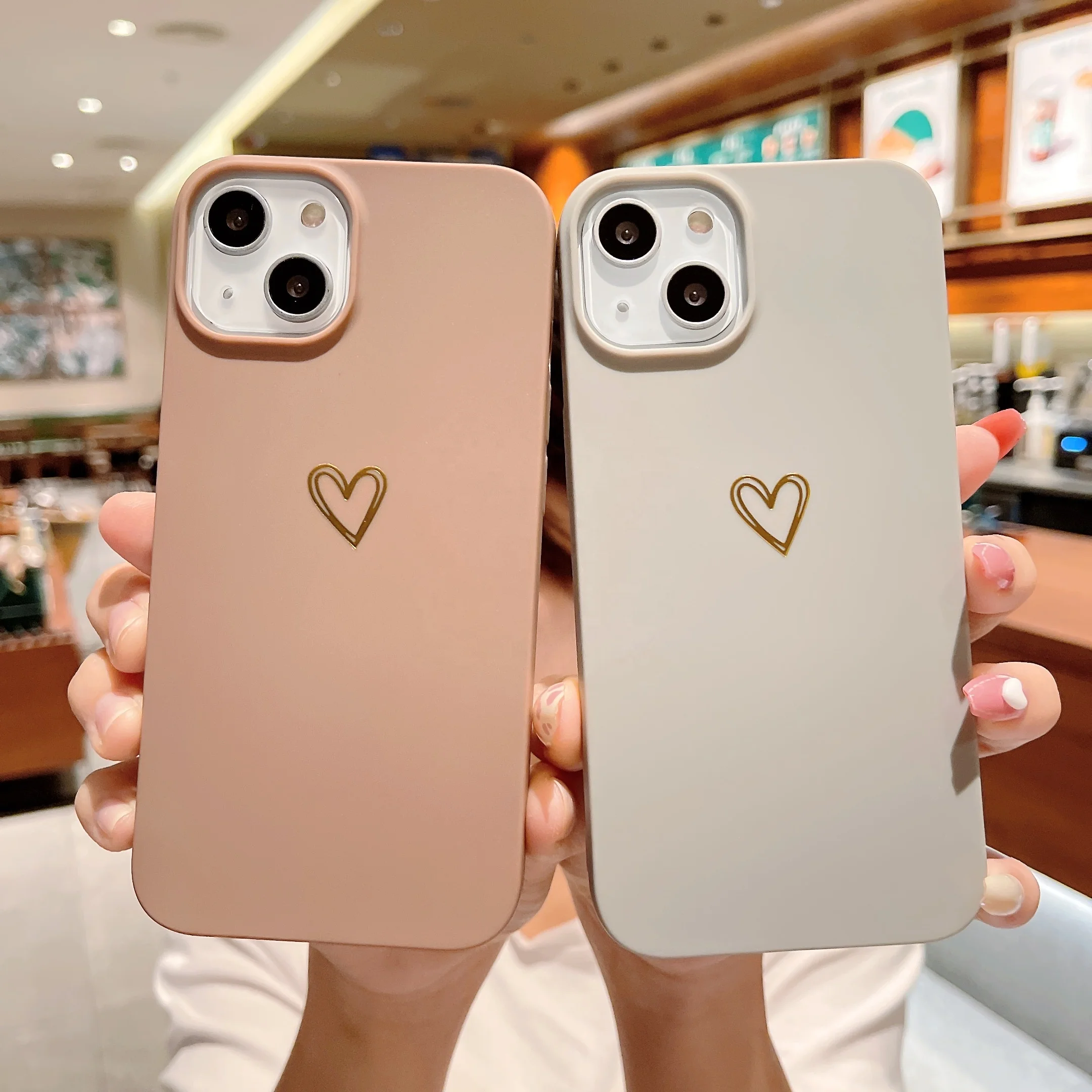 

For Apple 13 Mobile Phone Case for iPhone11 Gold Love Xr silicone 12ProMax Male and Female 7P/8Plus Heart Cover