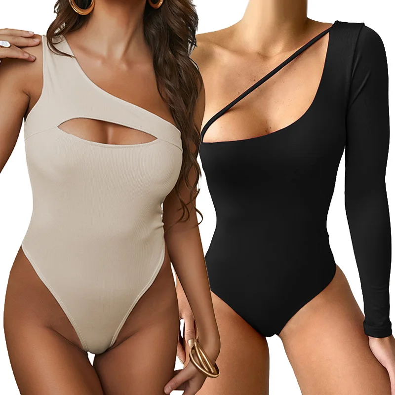 

2022 Summer Custom One Shoulder Long Sleeve Bodycon Bodysuits For Women, As show