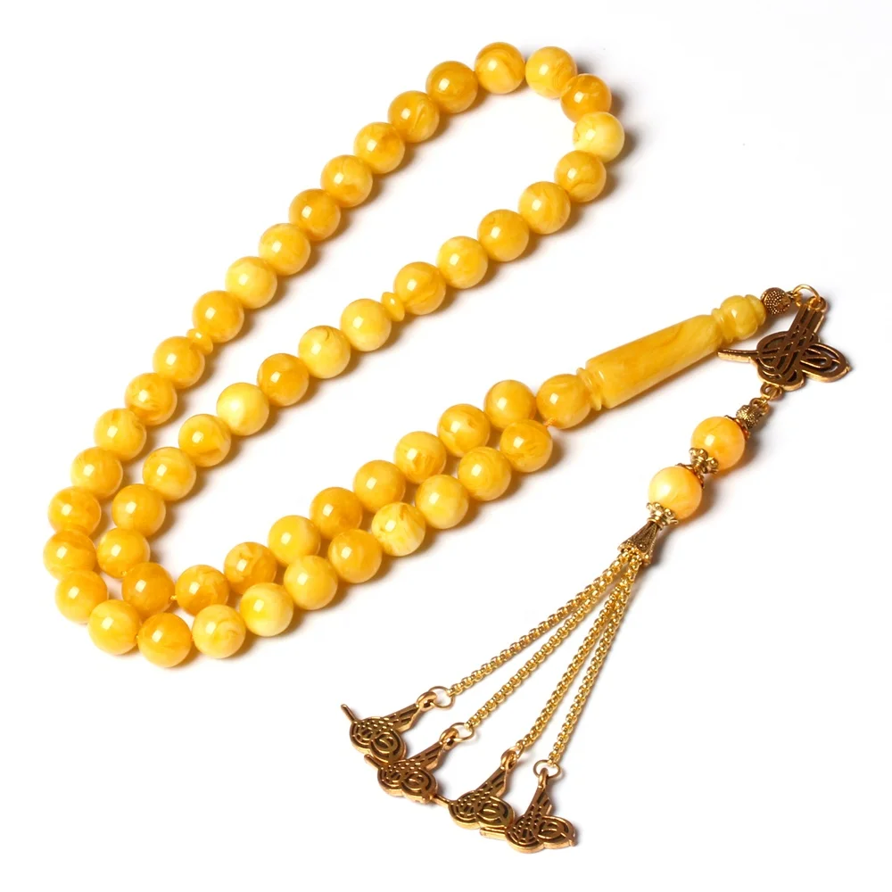 

10mm 51 prayer beads Resin Amber Tesbih gold metal tassel Turkey Fashion yellow islamic Eid gift man Misbaha Muslim Rosary
