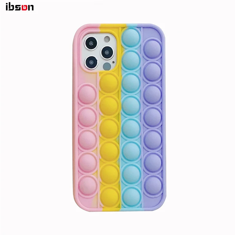 

2021 Pop it Phone Case Silicone Shockproof 2 in 1 Back Cover Push Bubble Fidget Toy Cute Phone Case for iPhone 11 12 Pro XR, Colors