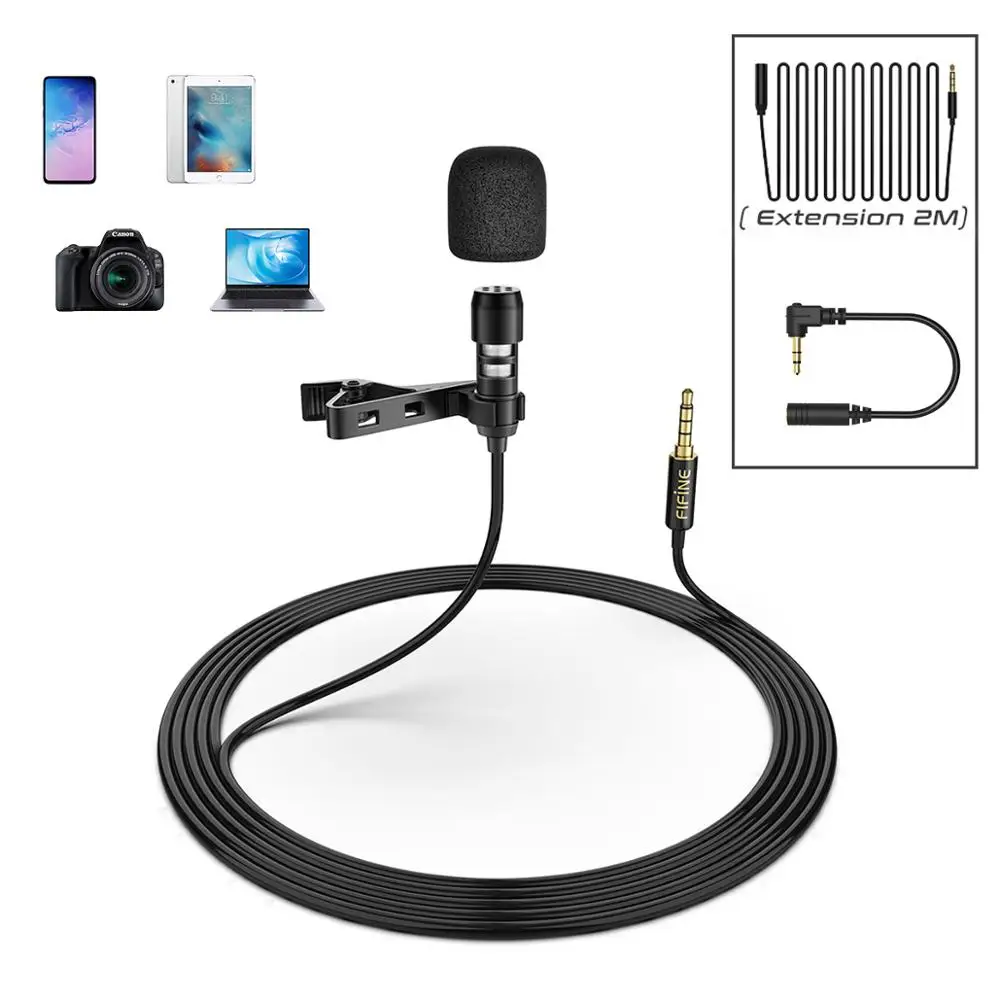 Fifine Dual head Lapel Mics Omni-directional Lavalier Smartphone Microphone for DSLR Camera Smartphone