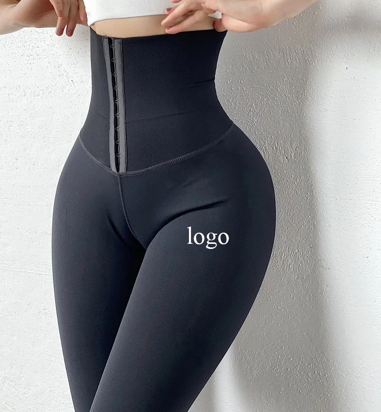 

Wholesales Custom Logo FitnessTummy Shaper Yoga Pants High Waist Corset Women Butt Lift Waist Trainer Leggings With Hook