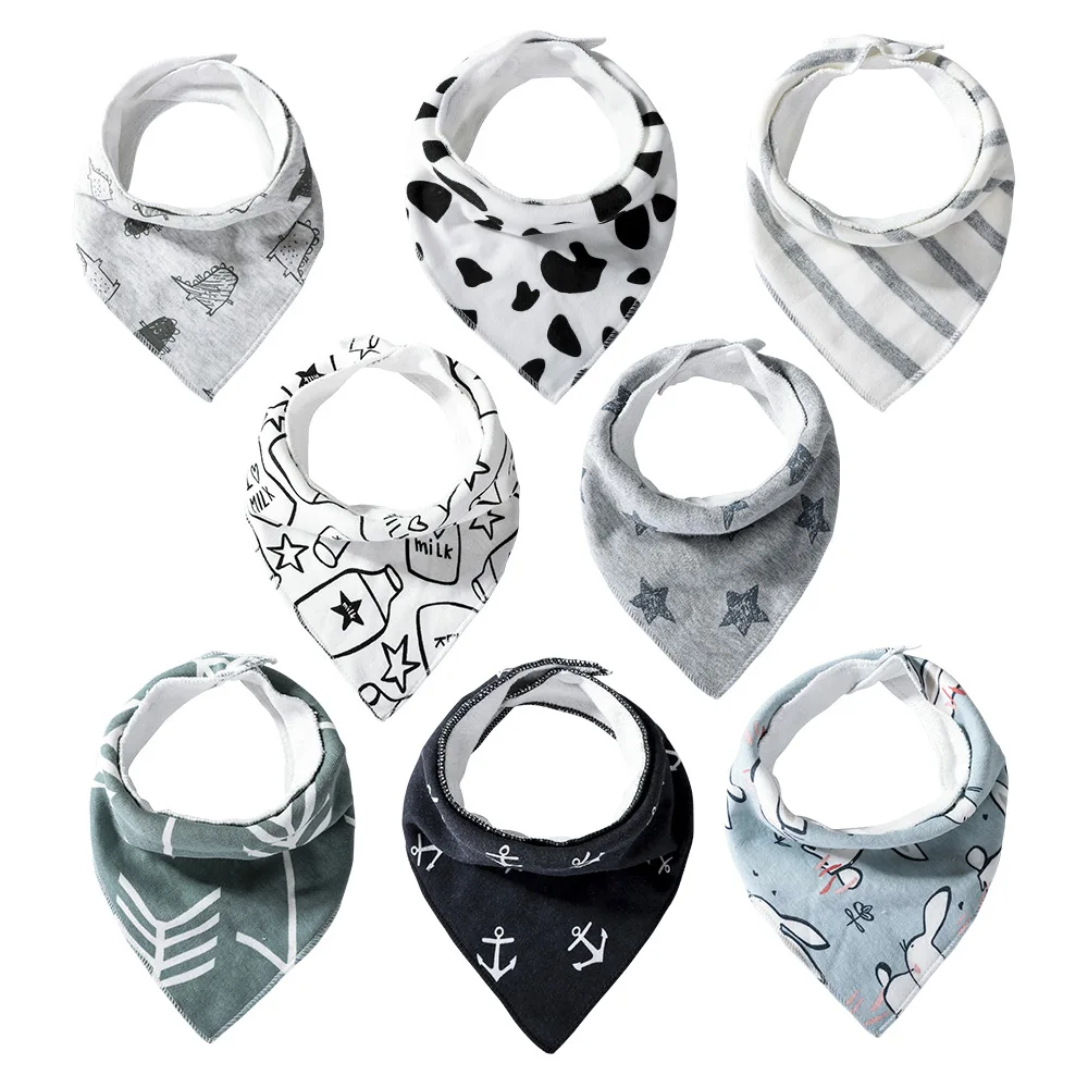wholesale Adjustable 100% Organic Cotton 8-pack Absorbent baby bandana drool bibs, Baby Bibs Cotton