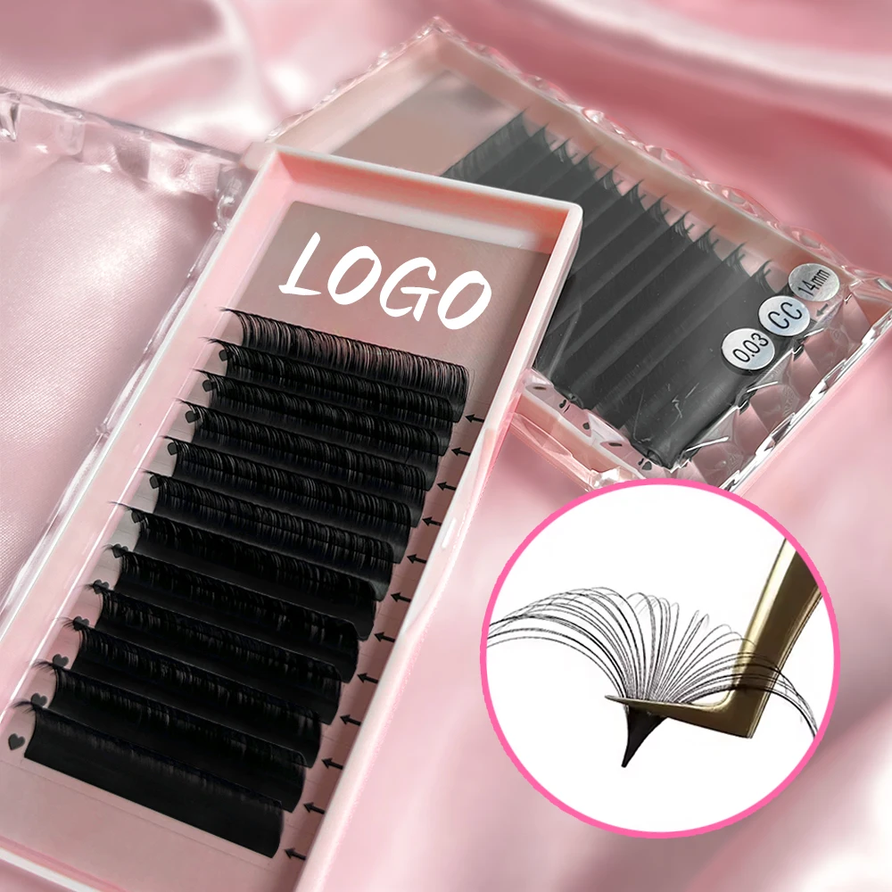 Meecil Korean PBT Private Label Soft Matte Dark Black Mega Volume Lash Tray Eyelash Extensions Cashmere Lashes Extension