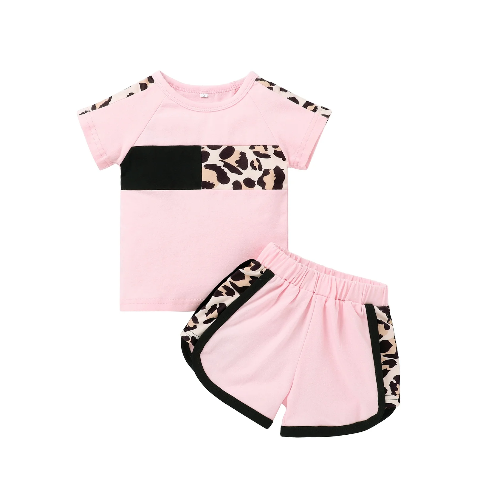 

2021 new children's wear leopard print stitching print top + printed shorts casual fashionable clothes two-piece, Picture shows