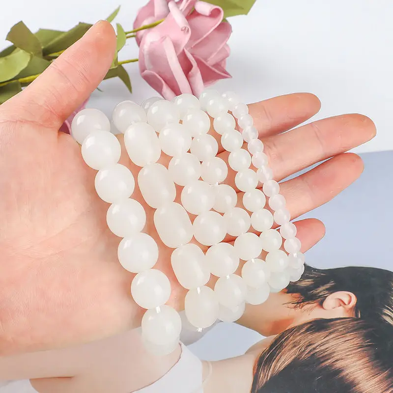 

Women's Men's Bracelets Natural Stone Beads Handmade Elastic Bracelets Multi-Specifications Round Beads Fashion Jewelry Gifts, White