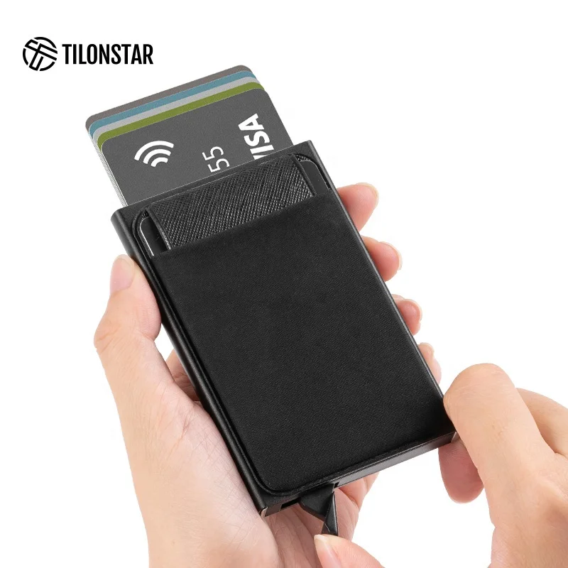 

TILONSTAR Pop Up Metal Bank Card Case Credit Card Holder Aluminum Anti Rfid Blocking Cards Holder