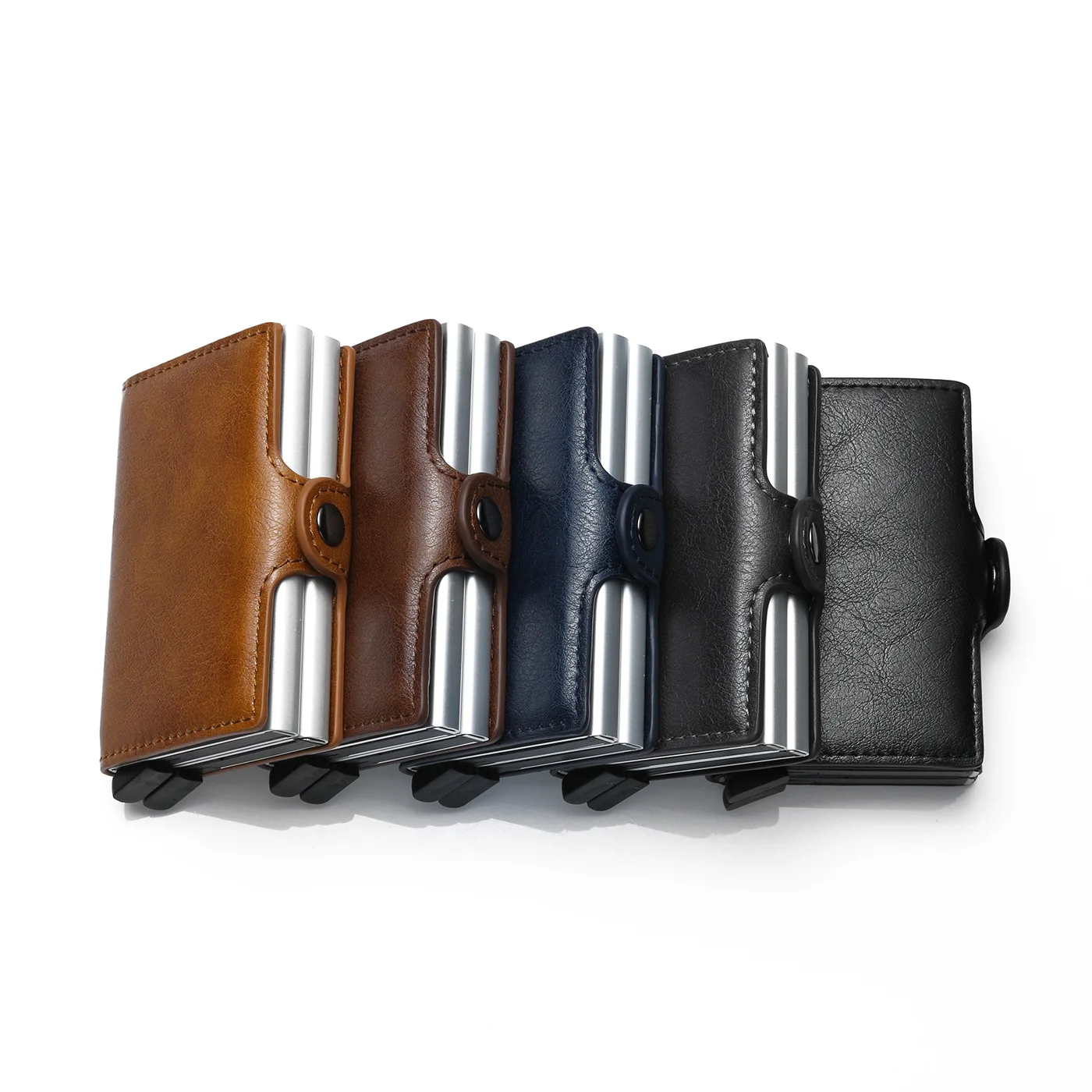 

PU leather card smart wallet 2 port metal rfid blocking wallet for men