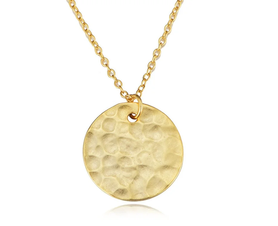 

2020 Fashion 18K Gold Plated Jewelry Round Charm Hammered Coin Necklace Pendant For Women Accessories